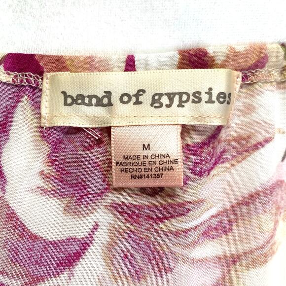 BAND OF GYPSIES Maxi Dress Sz M Floral Faux Wrap Beige Pink Flutter Sleeve Boho - Picture 4 of 10